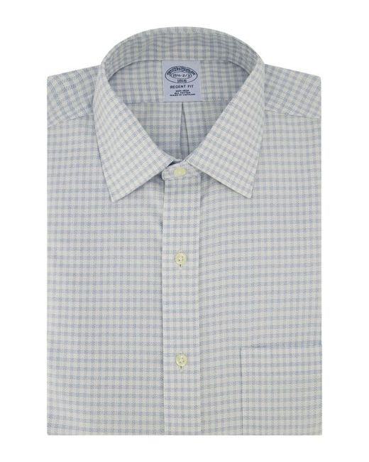 Brooks Brothers Hairline Non-Iron Dobby Dress Shirt in Chkwhtltblue at 15.5 32