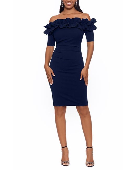 Xscape Ruffle Off-the-Shoulder Cocktail Dress in at