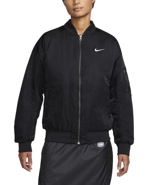 Nike Sportswear Reversible Varsity Quilted Bomber Jacket in Black/Black at