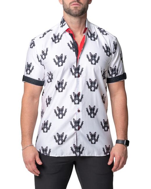 Maceoo Galileo DogPeace Short Sleeve Contemporary Fit Button-Up Shirt in at