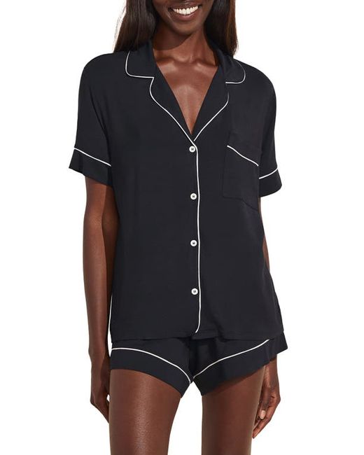 Eberjey Gisele Relaxed Jersey Knit Short Pajamas in Black/Sorbet at