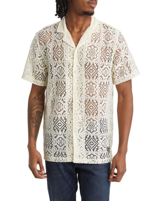 Coney Island Picnic Flight Regular Fit Crochet Short Sleeve Button-Up Shirt in at