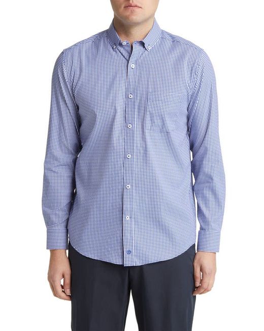 Johnston & Murphy XC4 Classic Fit Gingham Stretch Button-Down Shirt in Navy/White at