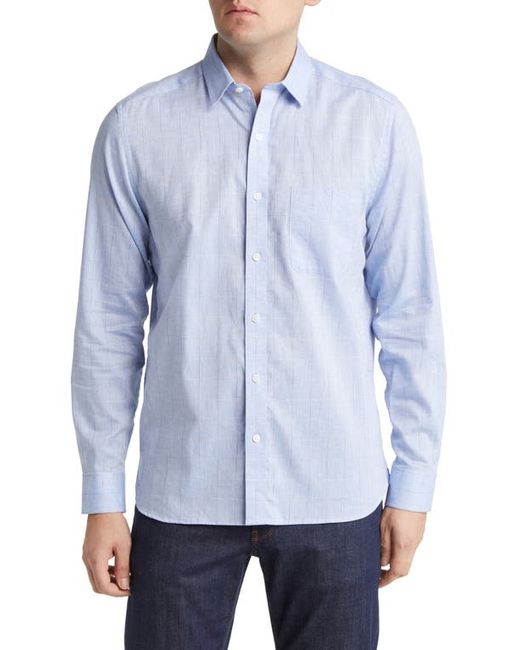 Johnston & Murphy Windowpane Plaid Cotton Linen Button-Up Shirt in at