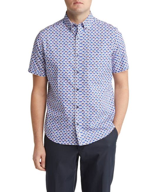Johnston & Murphy Whale Print Short Sleeve Button-Down Shirt in at