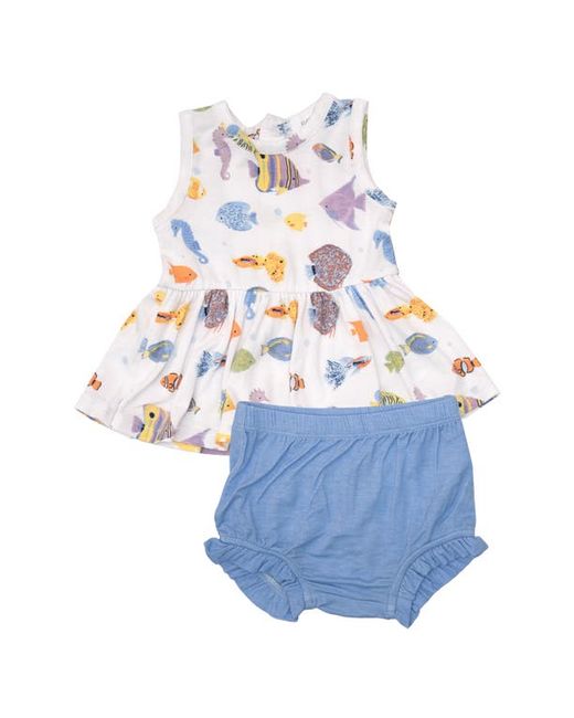 Angel Dear Tropical Reef Print Dress Bloomers Set in White/Blue Multi at