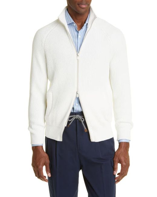 Brunello Cucinelli Zip Front Cotton Sweater in at