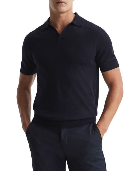 Reiss Duchie Johnny Collar Short Sleeve Wool Polo Sweater in at