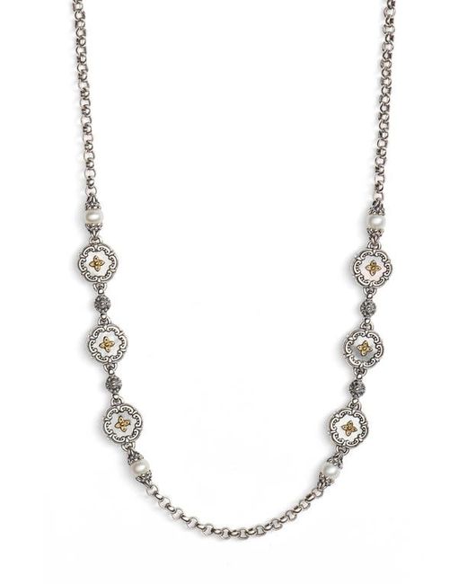 Konstantino Etched Sterling Pearl Necklace in Gold/White at