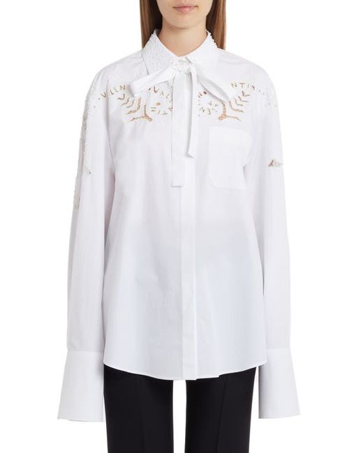 Valentino Embroidered Lace Cotton Poplin Button-Up Shirt in at