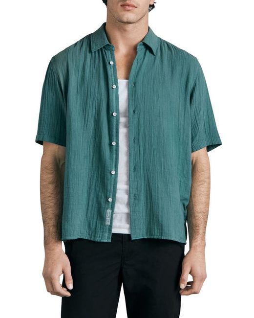 Rag & Bone Dalton Short Sleeve Button-Up Cotton Gauze Shirt in at