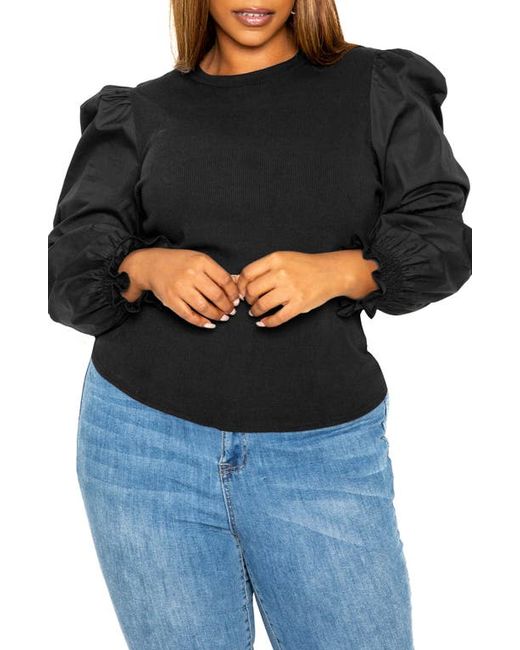 Buxom Couture Mixed Media Balloon Sleeve Blouse in at