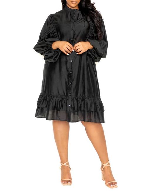 Buxom Couture Band Collar Long Sleeve Shirtdress in at