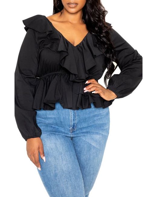 Buxom Couture Ruffle Long Sleeve Peplum Blouse in at