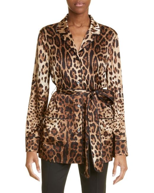 Dolce & Gabbana Leopard Print Satin Blouse in at