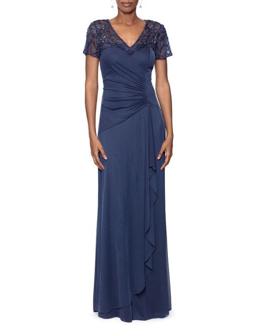 Xscape Beaded Short Sleeve Ruched Gown in at