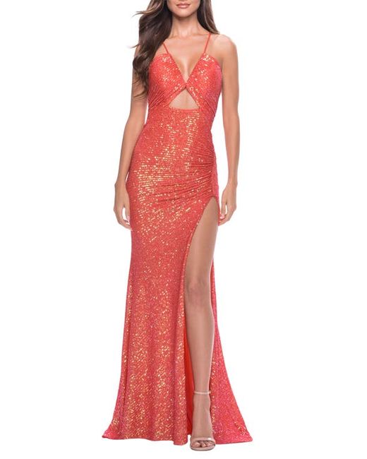 La Femme Cutout Sequin Gown in at