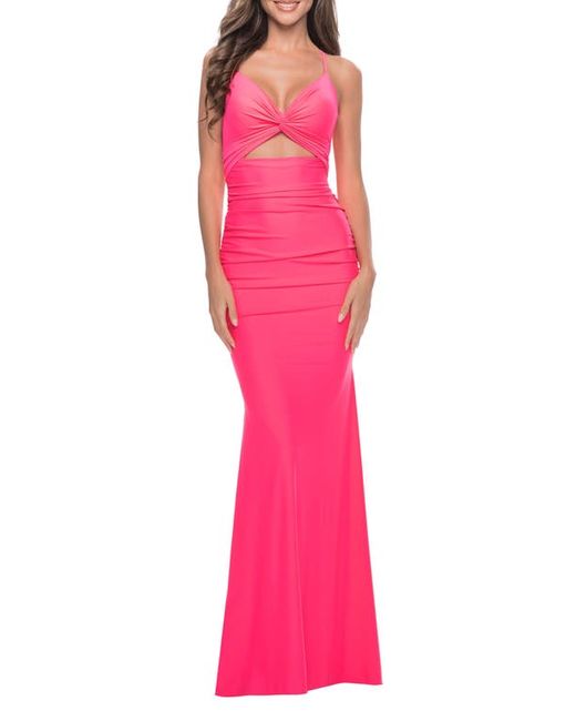 La Femme Cutout Ruched Gown in at