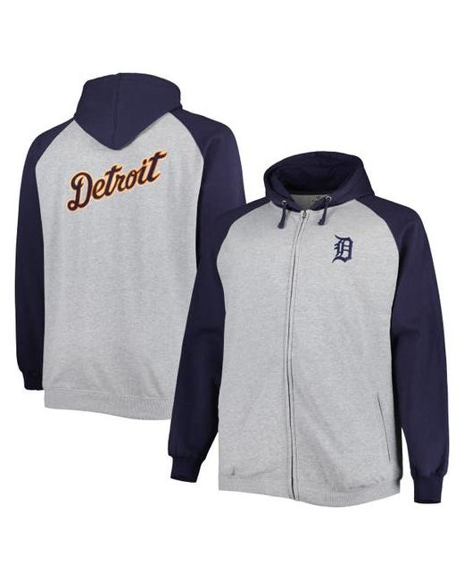 Profile Navy Detroit Tigers Big Tall Raglan Hoodie Full-Zip Sweatshirt at