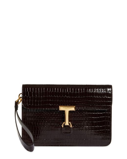 Tom Ford Small T-Clasp Croc Embossed Leather Portfolio in at