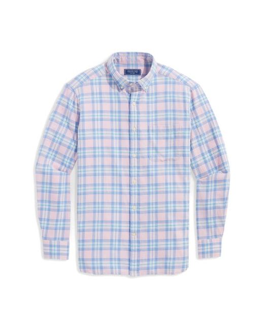 Vineyard Vines Plaid Island Stretch Cotton Linen Button-Down Shirt in at
