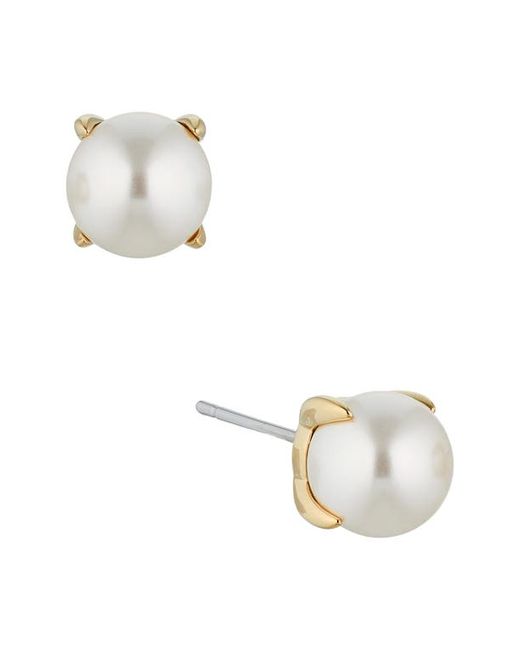 Nadri Dot Imitation Pearl Stud Earrings in Gold/Pearl at