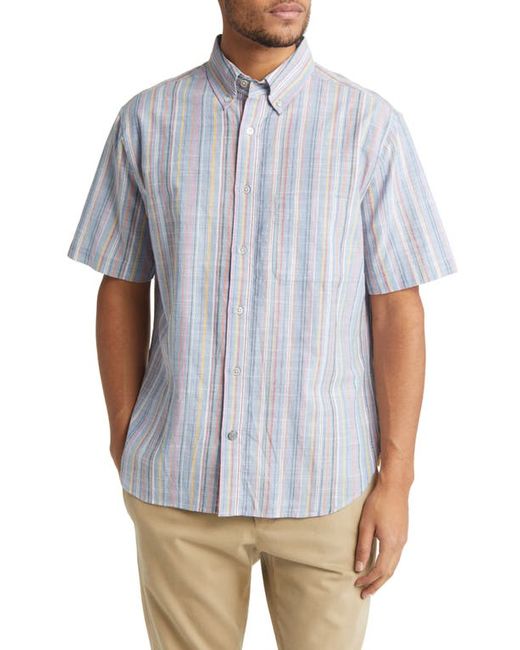 Original Madras Trading Company Standard Fit Stripe Short Sleeve Cotton Button-Down Shirt in Light at