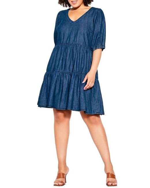 City Chic Coastal Tiered Nonstretch Denim Dress in at
