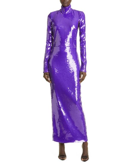 Laquan Smith Sequin Mock Neck Long Sleeve Cutout Column Gown in at