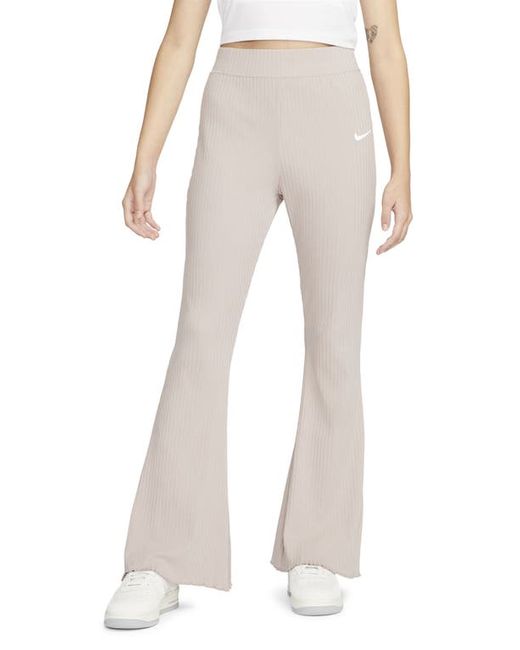 Nike Sportswear Rib Flare Pants in Diffused Taupe/White at