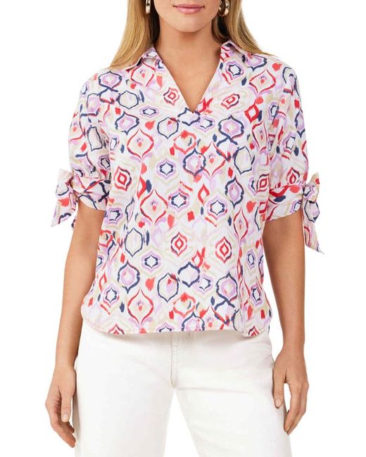 Foxcroft Emma Ikat Bow Sleeve Cotton Tunic Blouse in at