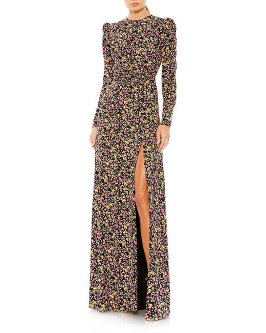 Ieena for Mac Duggal Floral Long Sleeve A-Line Gown in at