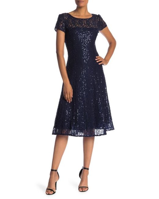 Sl Fashions Tea Length Sequin Lace Dress in at