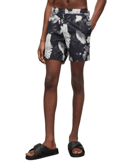 AllSaints Frequency Floral Swim Trunks in Washed Black/Ecru at