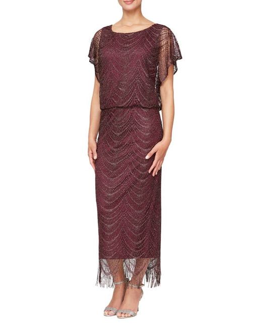 Sl Fashions Metallic Crochet Lace Blouson Dress in at
