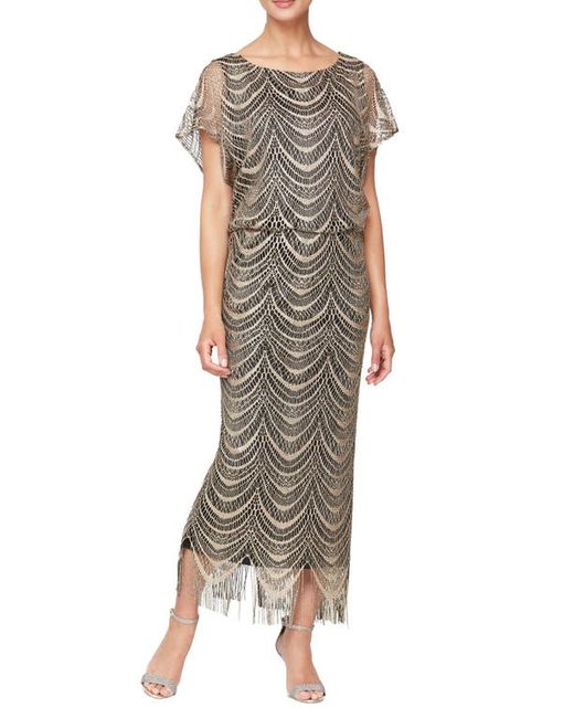 Sl Fashions Metallic Crochet Lace Blouson Dress in at
