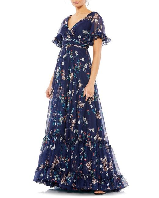 Mac Duggal Floral Flounce Sleeve A-Line Gown in at