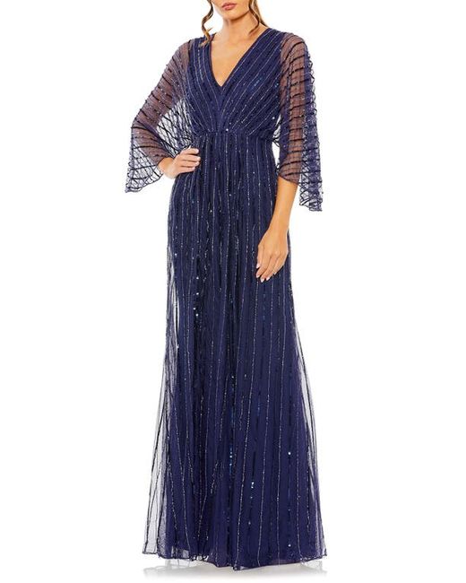 Mac Duggal Beaded Stripe Mesh A-Line Gown in at