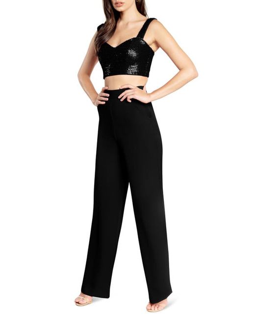 Dress the population Olivia Sequin Crop Tank Top Wide Leg Pants in at