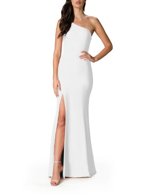 Dress the population Amy One-Shoulder Crepe Gown in at