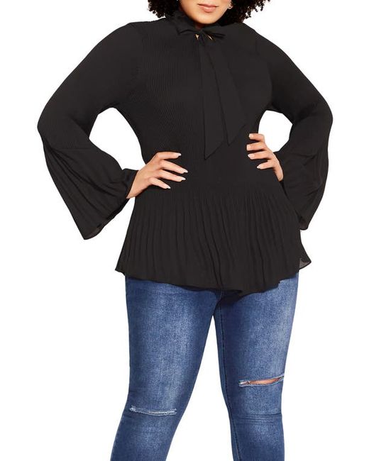 City Chic Forbidden Pleated Bell Sleeve Blouse in at