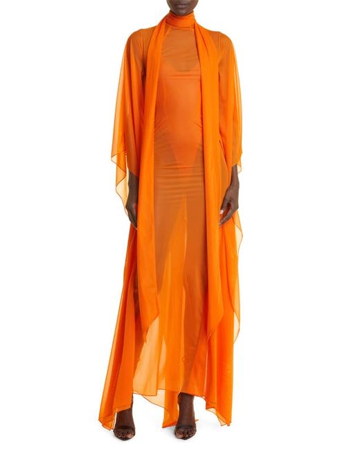 Laquan Smith Sweeping Sheer Dolman Sleeve Gown in at