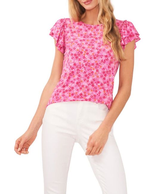 Cece Floral Double Ruffle Sleeve Top in at