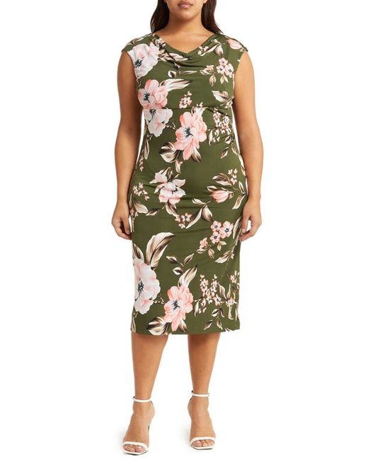 Connected Apparel Floral Drape Cowl Neck Midi Dress in at
