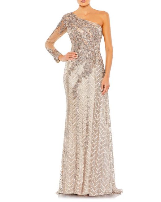 Mac Duggal Embellished Long Sleeve One-Shoulder Gown in at