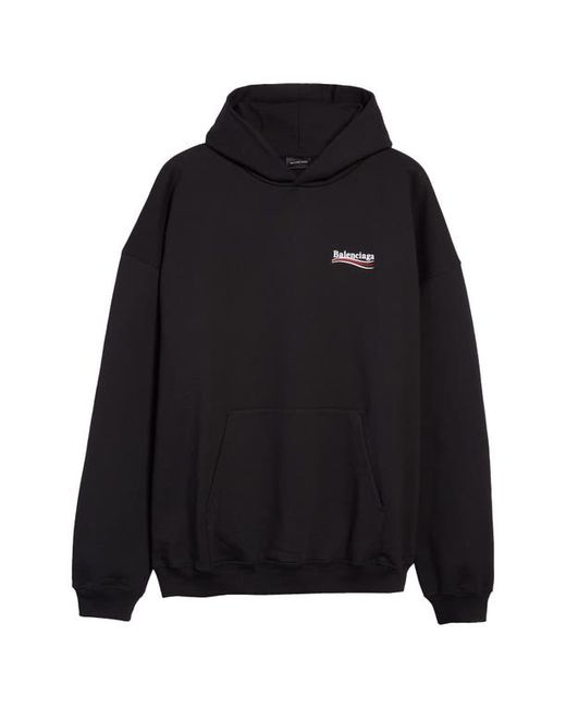Balenciaga Campaign Embroidered Logo Oversize Cotton Hoodie in Black at