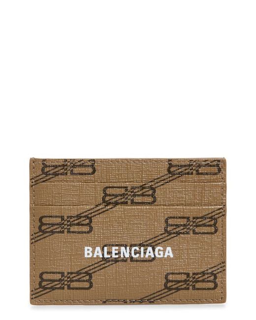 Balenciaga BB Monogram Print Coated Canvas Card Case in Brown at