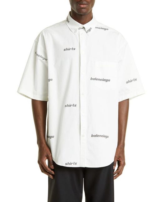Balenciaga Shirt Logo Cotton Button-Down in Black at