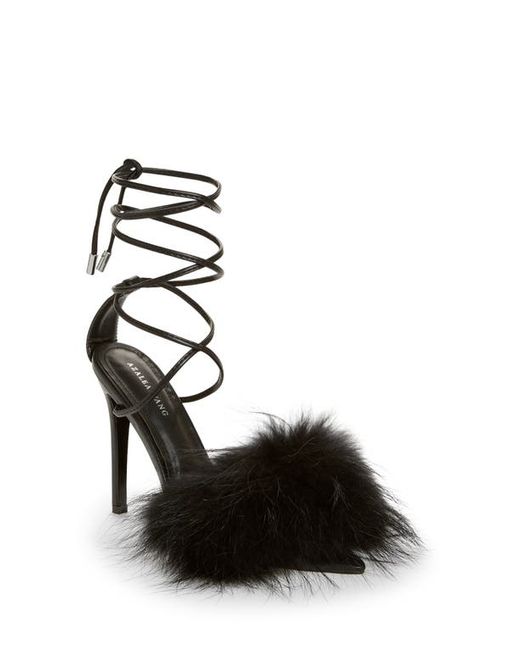 Azalea Wang Bunny Faux Feather Ankle Wrap Sandal in at