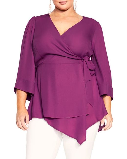 City Chic Shibara Vibes Asymmetric Faux Wrap Top in at